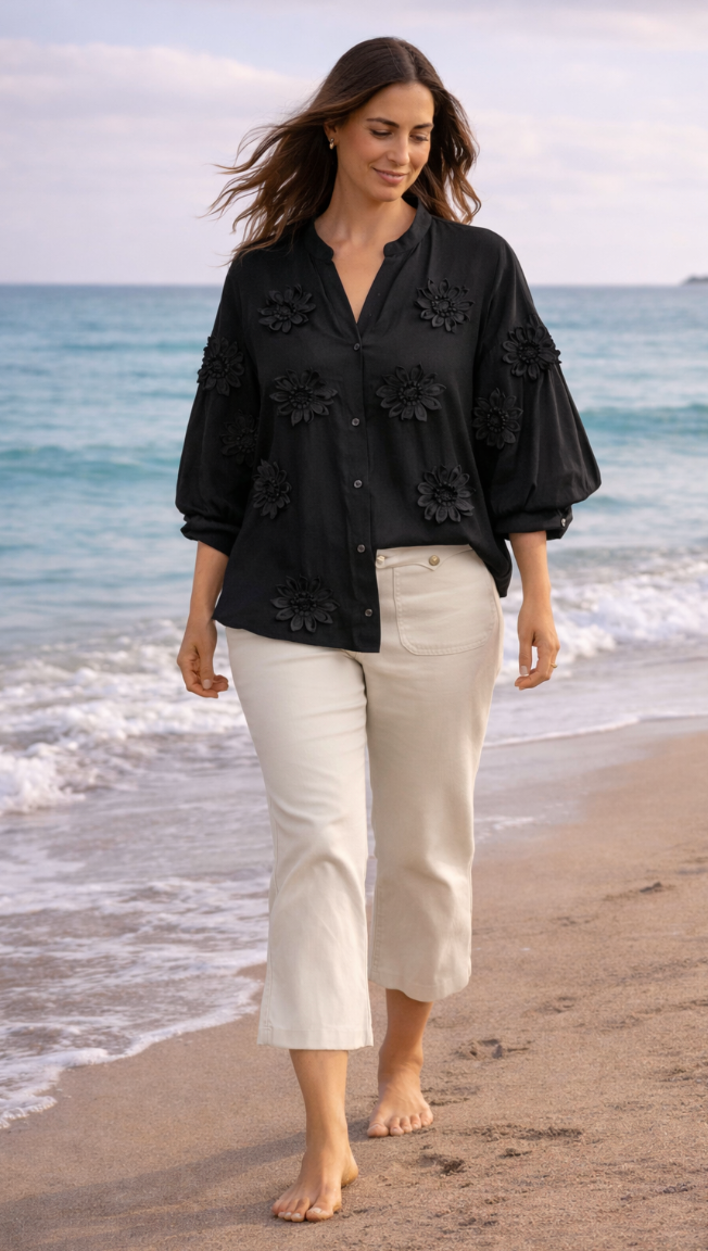 Flower Applique Blouse by Malissa J