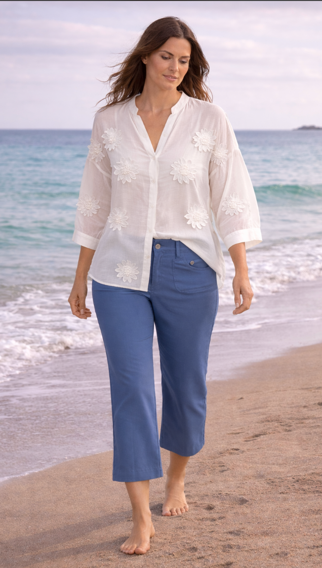 Flower Applique Blouse by Malissa J