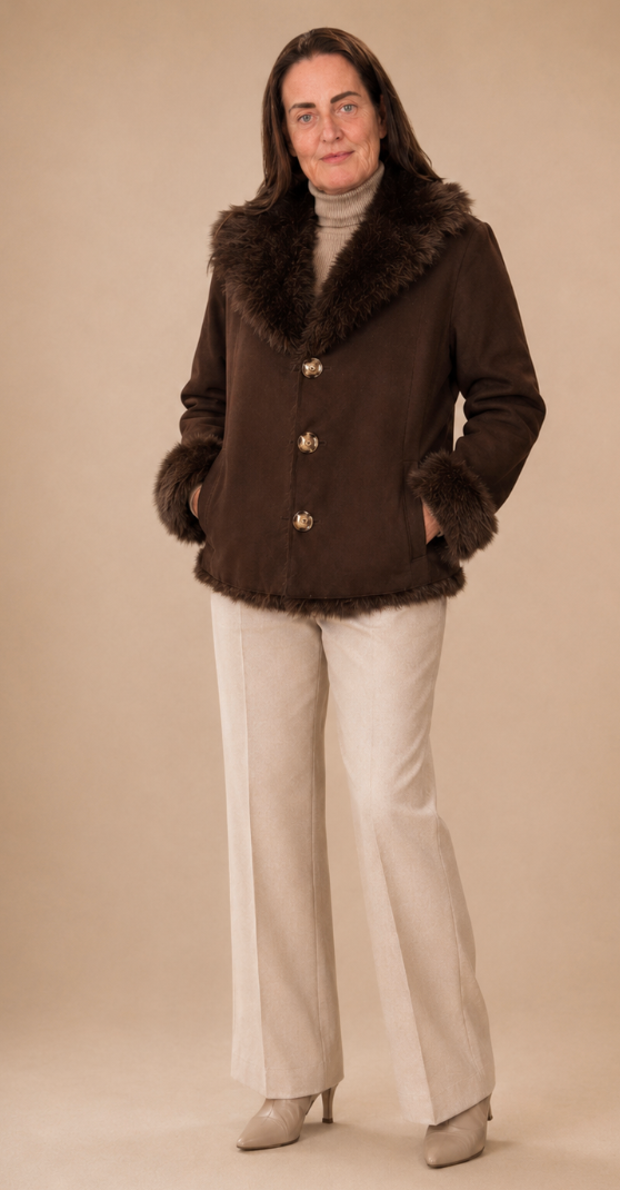 Poppy Faux Fur Jacket (Reversible) in Chocolate