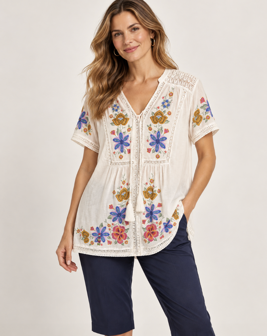 Embroidered Blouse with ties.