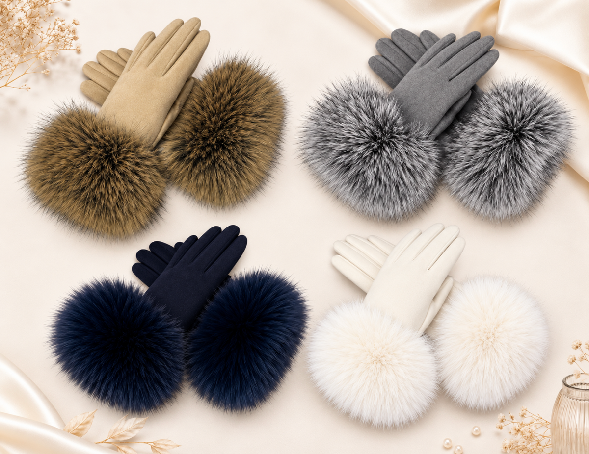 Faux Fur Sleeve Suede Gloves