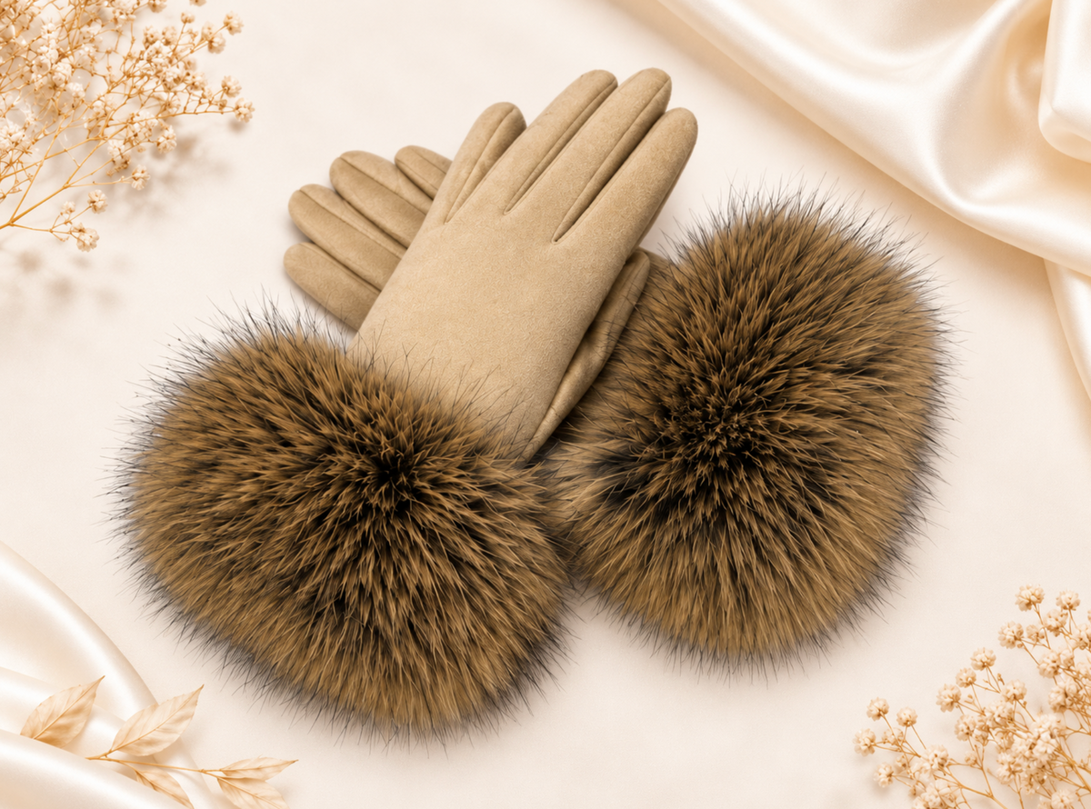 Faux Fur Sleeve Suede Gloves