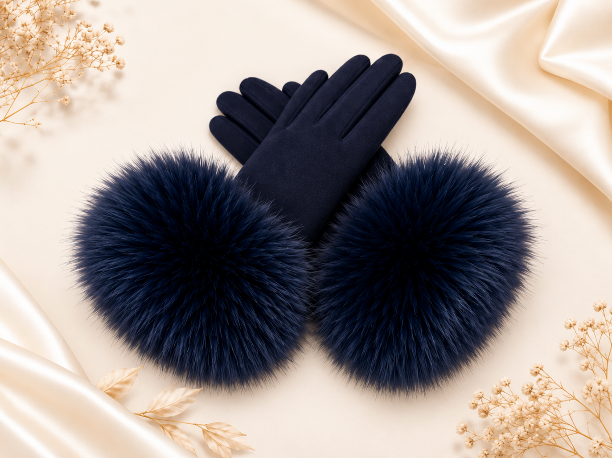 Faux Fur Sleeve Suede Gloves