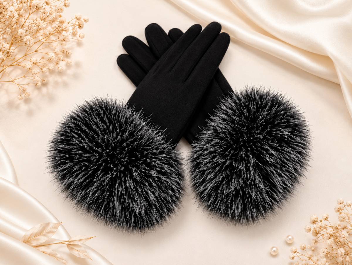 Faux Fur Sleeve Suede Gloves