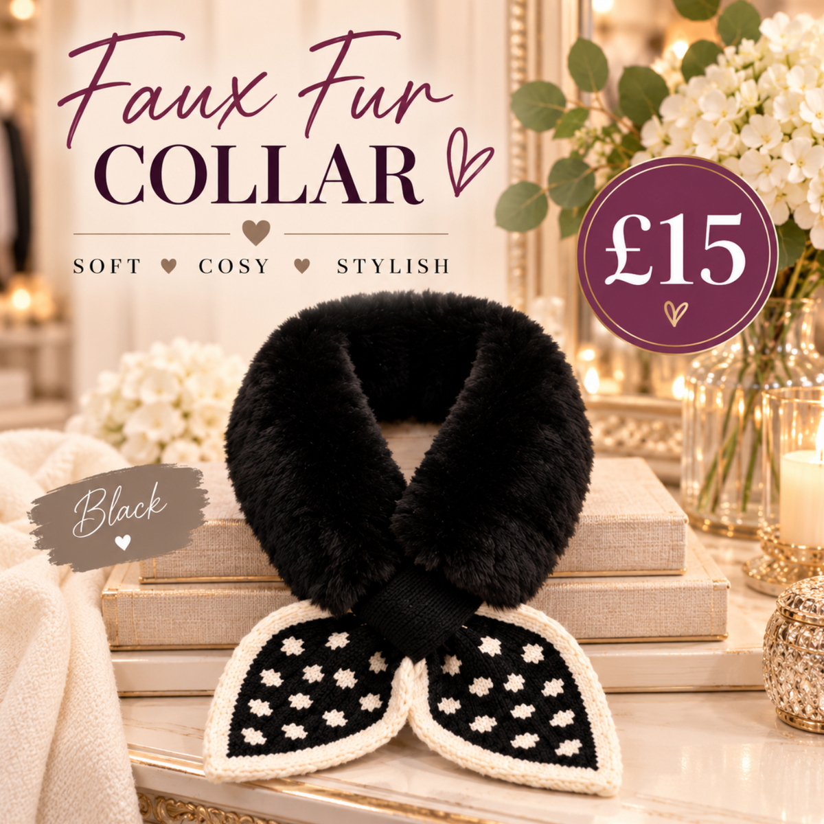 Collar Fur Scarf - Polkadot
