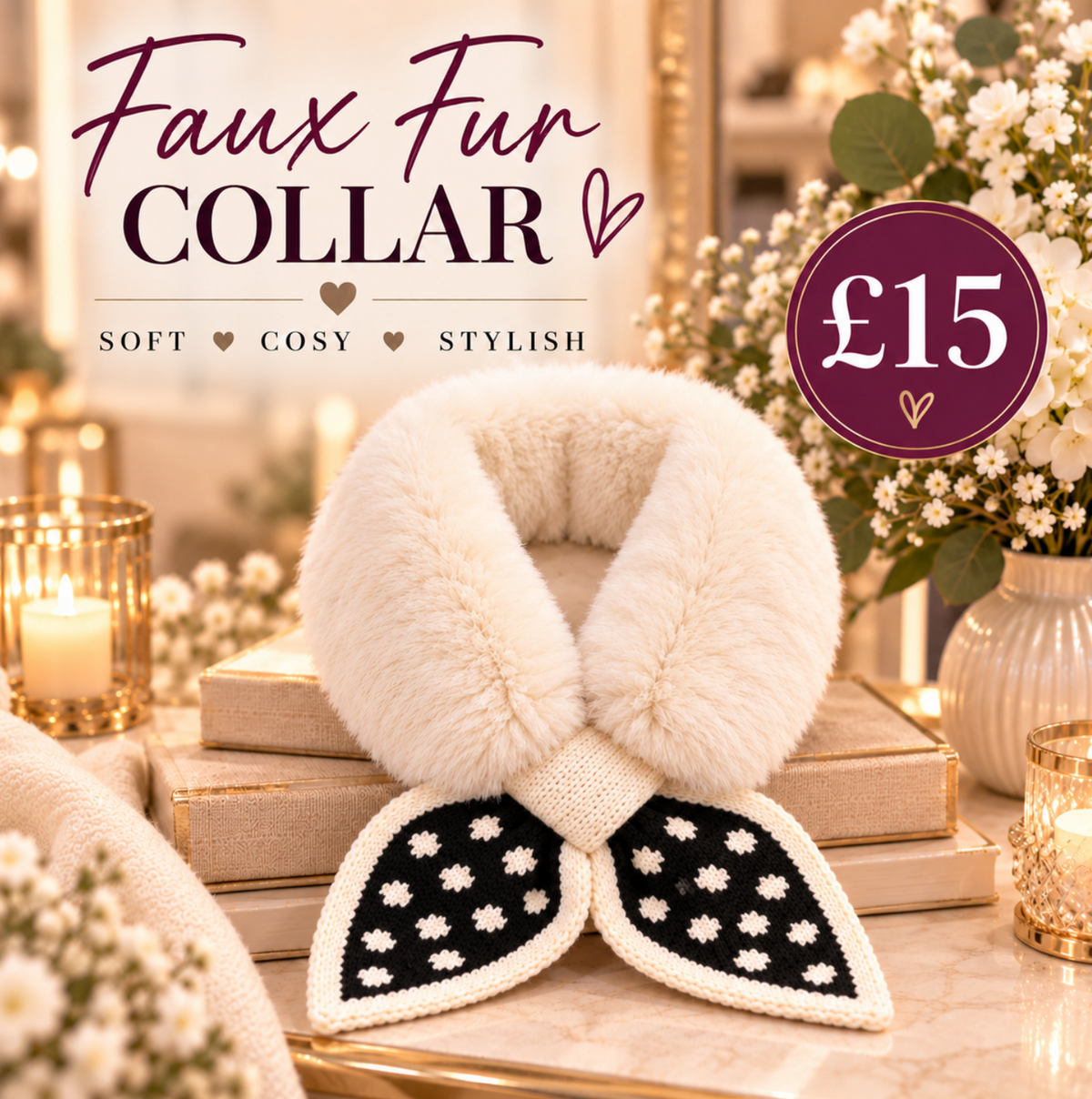 Collar Fur Scarf - Polkadot
