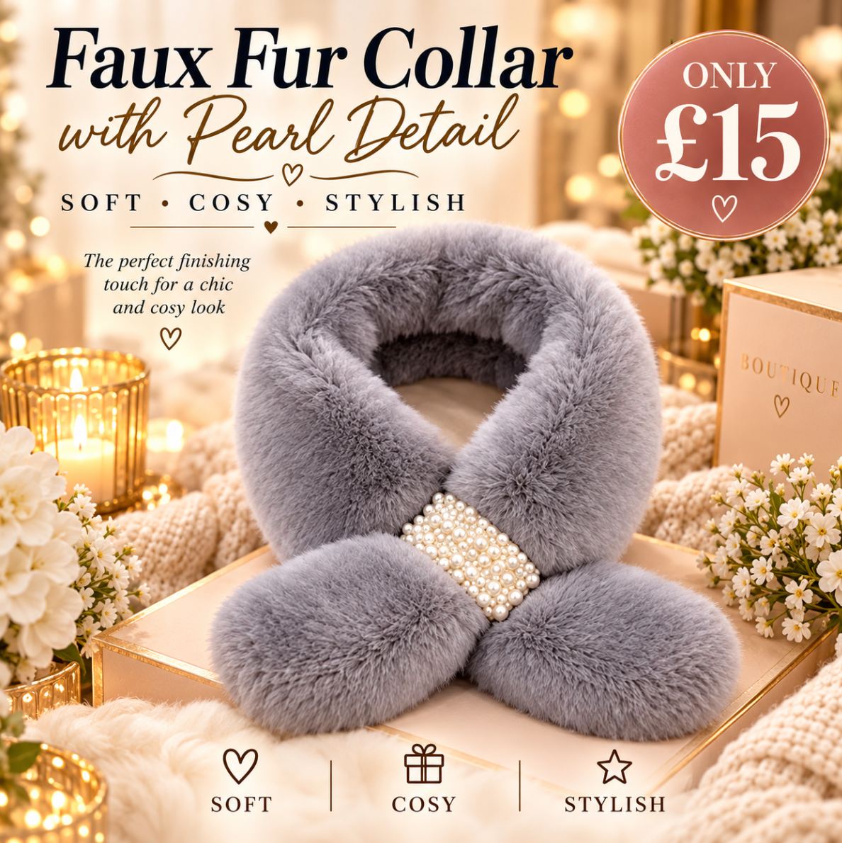 Collar Fur Scarf - Pearl
