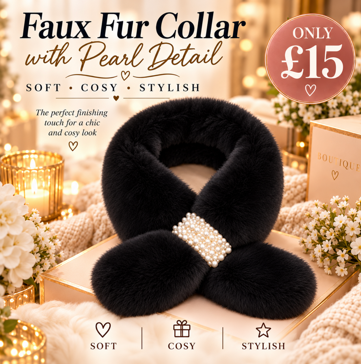 Collar Fur Scarf - Pearl