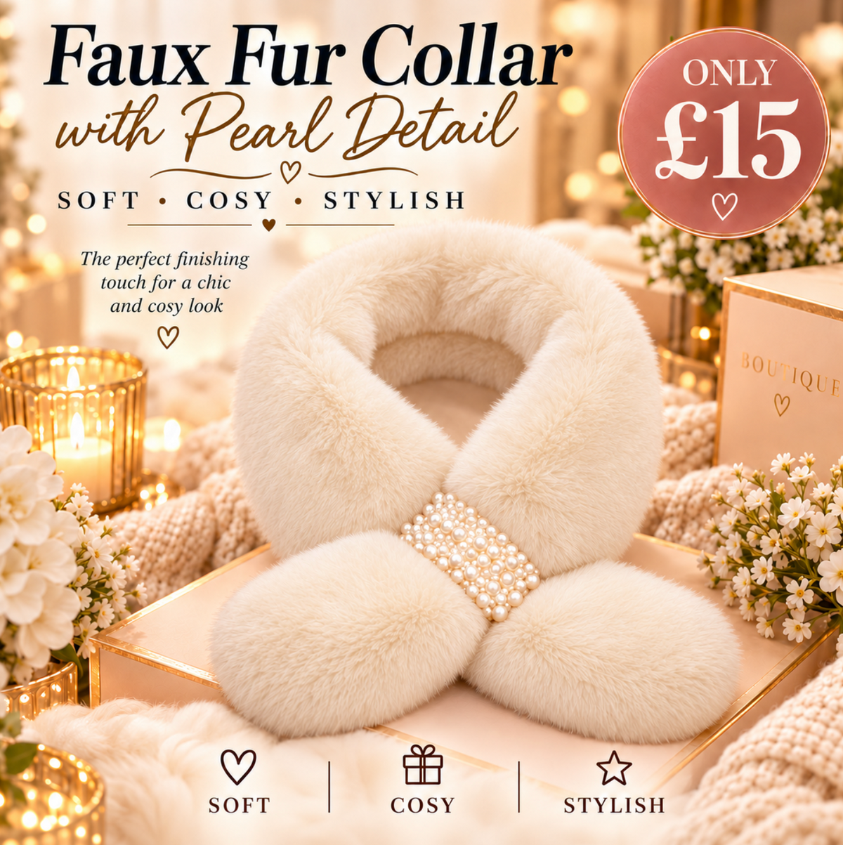 Collar Fur Scarf - Pearl