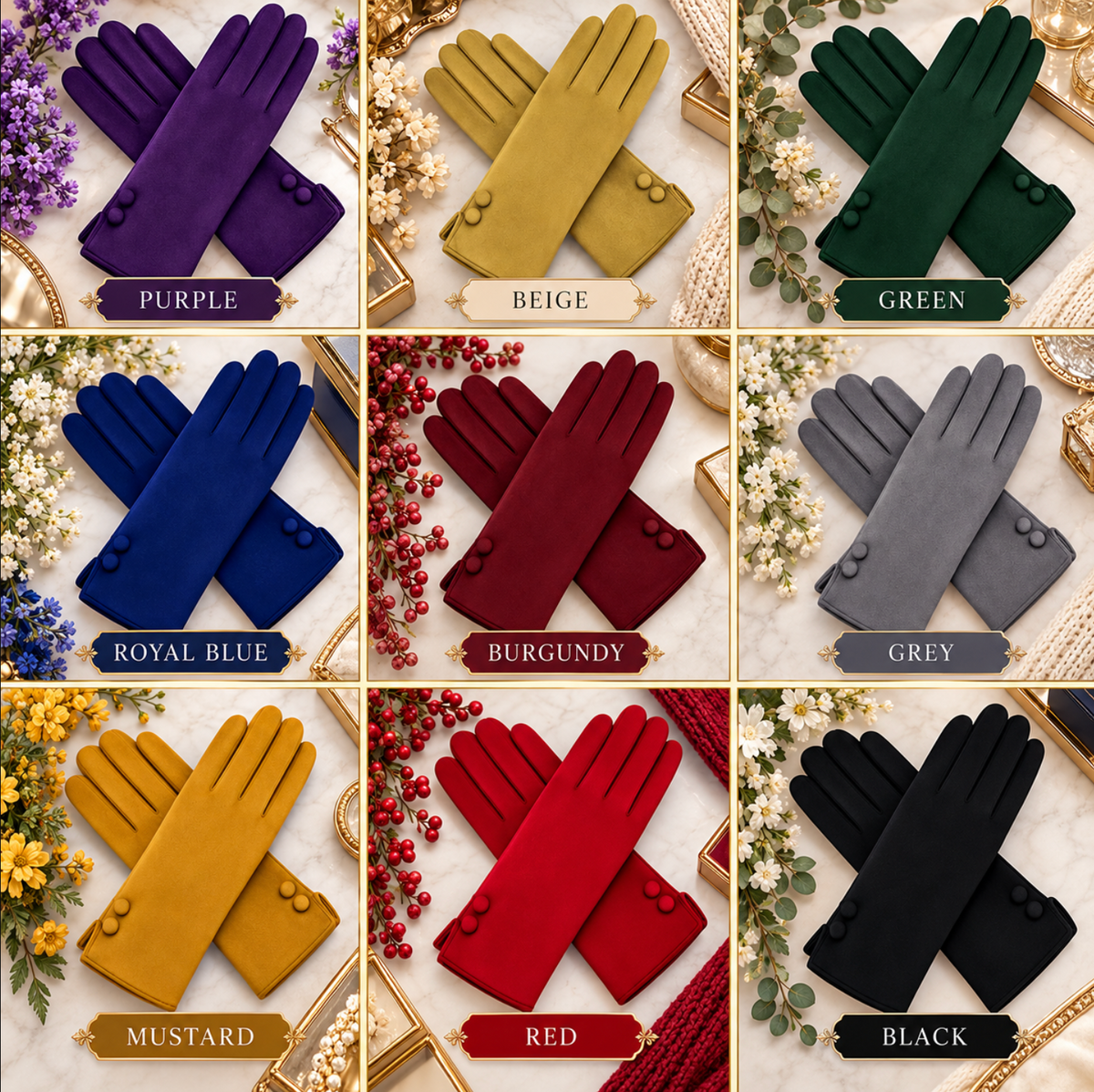 Suedette 2 Buttoned Gloves