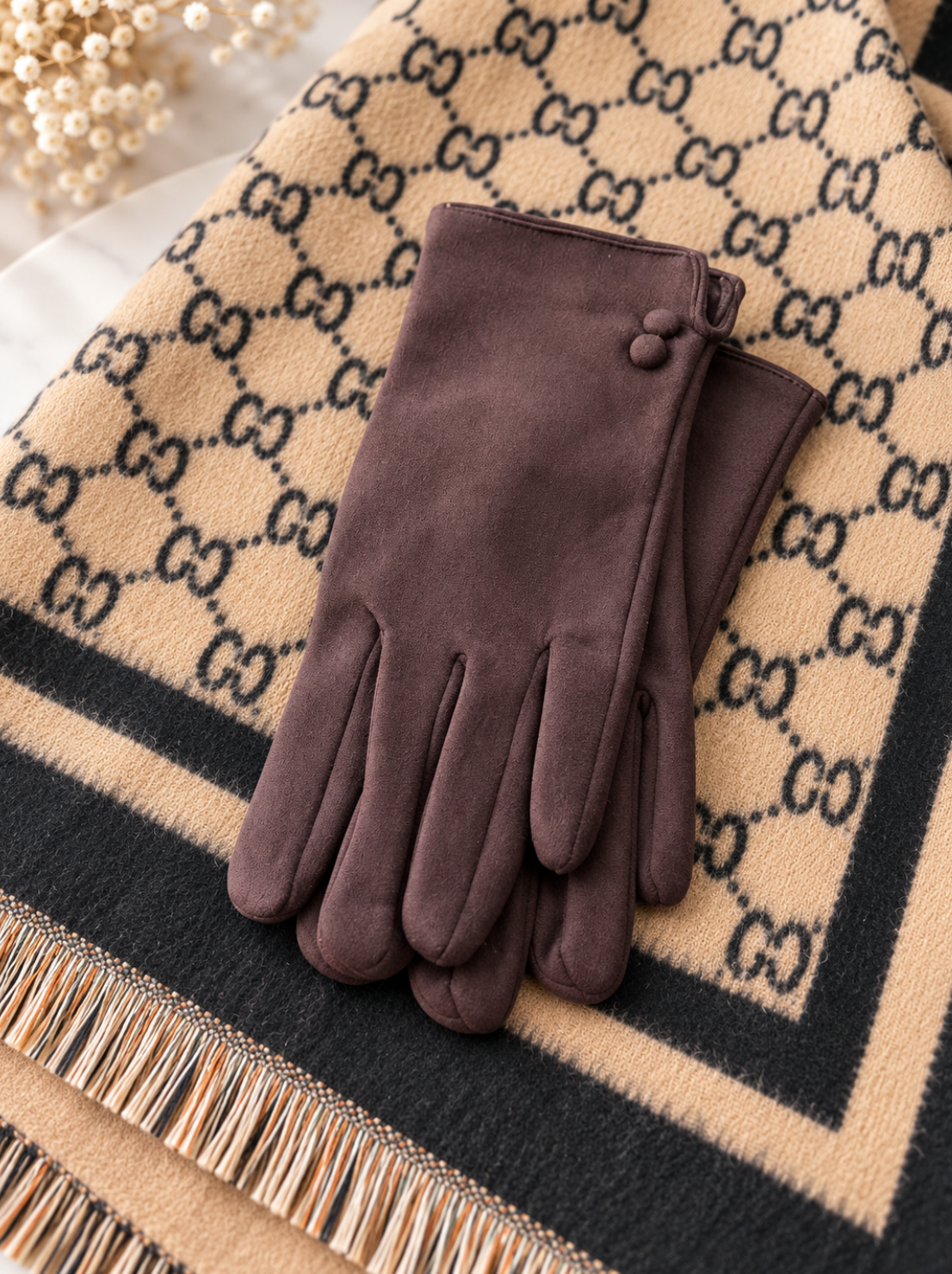 Suedette 2 Buttoned Gloves