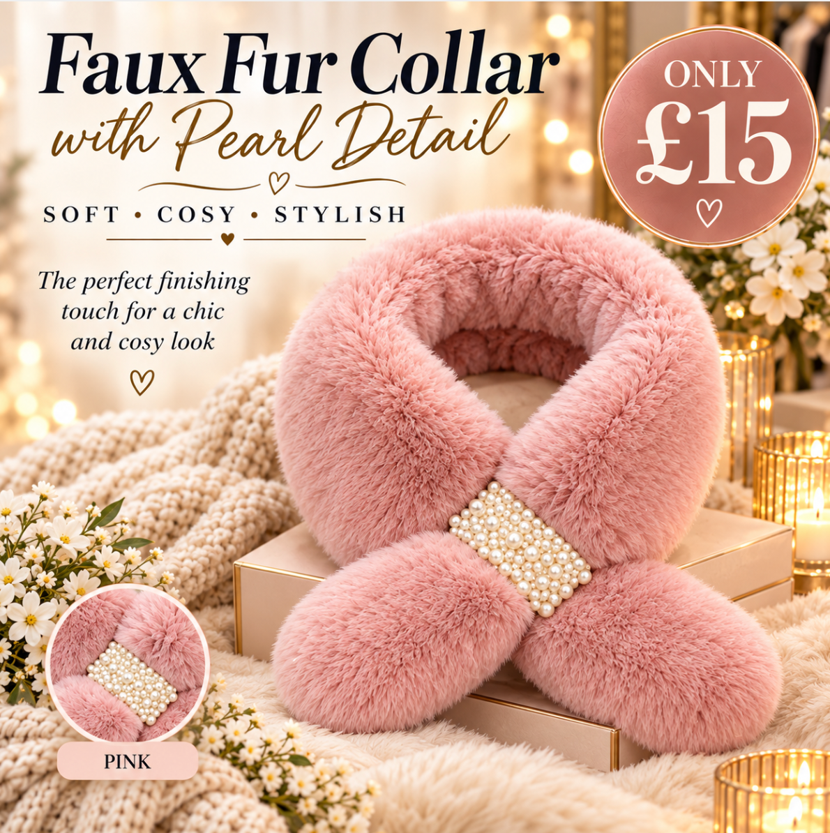 Collar Fur Scarf - Polkadot