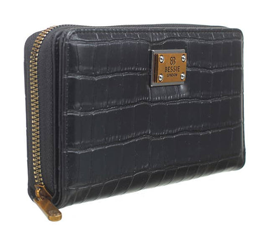 Bessie Vintage Croc Purse - Black