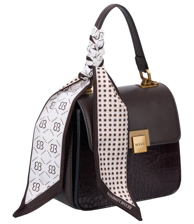 Bessie Croc Crossbody Bag: Black