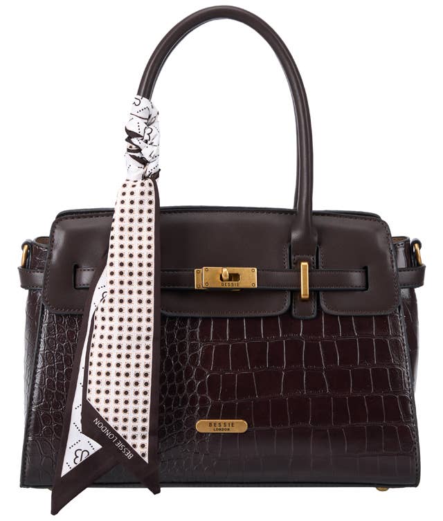 Bessie Croc Belted Tote Bag- Coffee