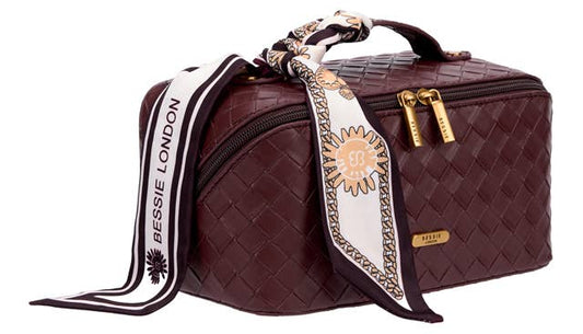 Bessie Diamond Lattice cosmetic Bag - Burgundy