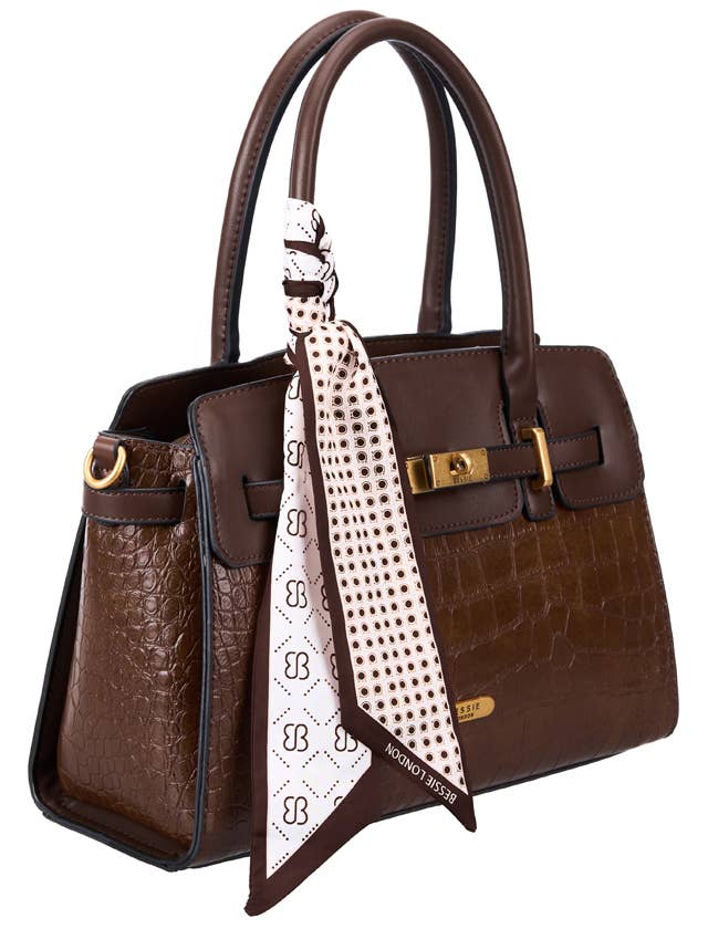 Bessie Croc Belted Tote Bag- Coffee