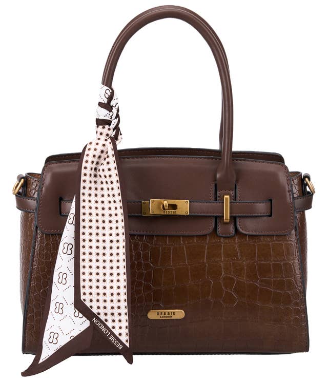 Bessie Croc Belted Tote Bag - Black