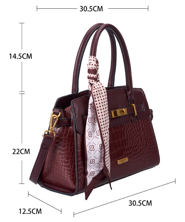 Bessie Croc Belted Tote Bag - Black