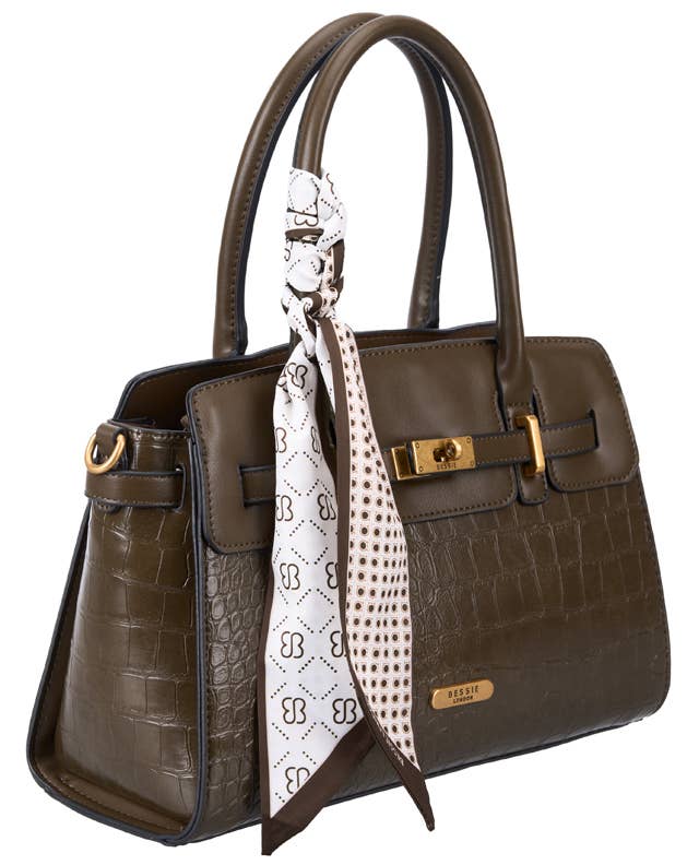 Bessie Croc Belted Tote Bag- Coffee