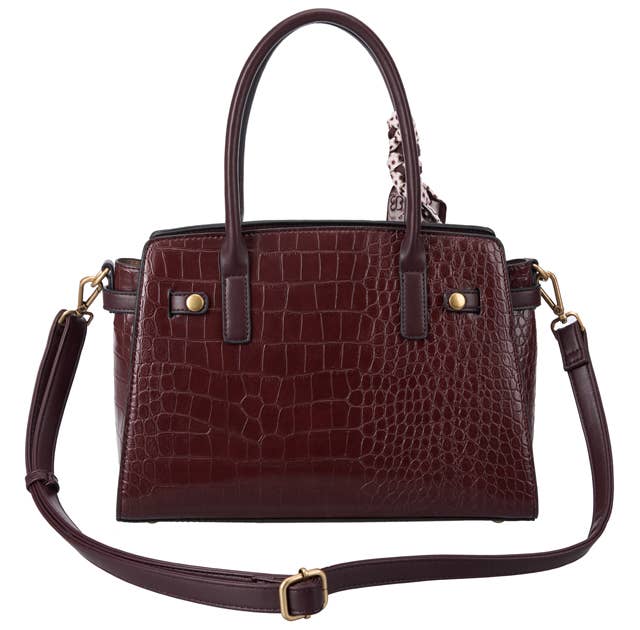 Bessie Croc Belted Tote Bag- Coffee