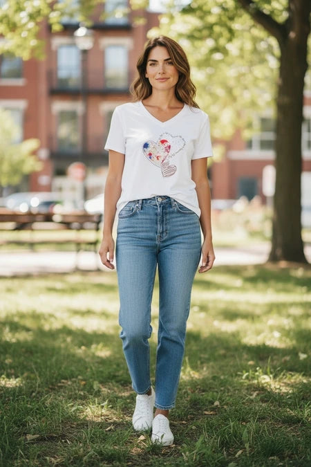 Madeline V Neck Curve T- Shirt