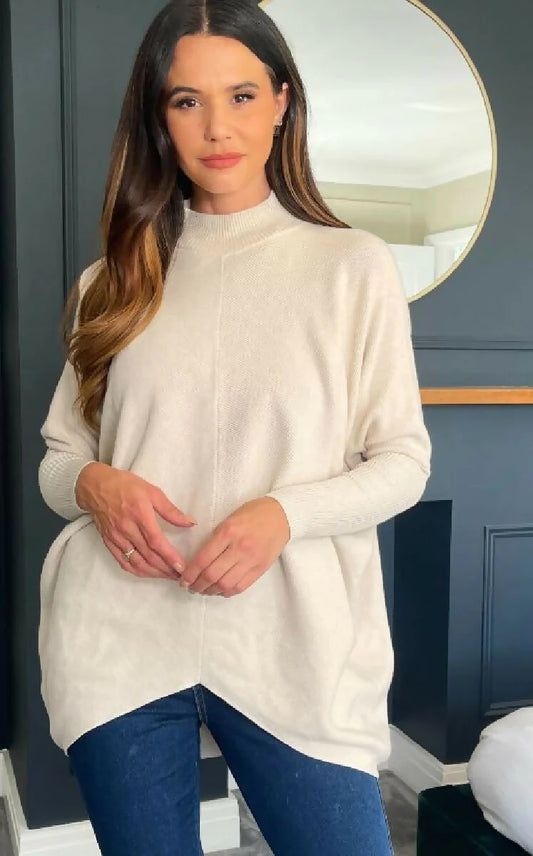 High Low Wool Blend Turtle Neck Ribbed Knit